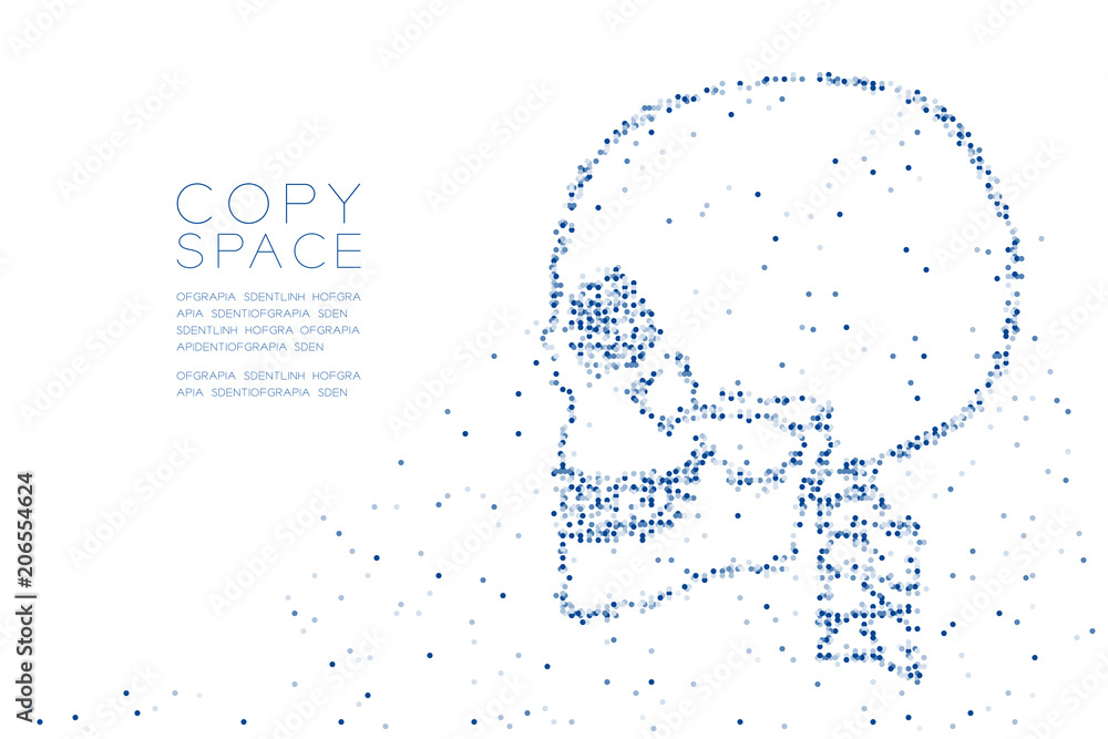 Poster abstract geometric circle dot pixel pattern skull side view shape, medical science concept design bl