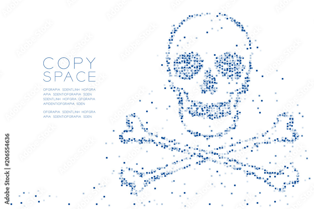 Poster abstract geometric square box pixel pattern skull and crossbones shape, dangerous concept design blu