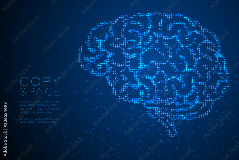 Aufkleber abstract geometric circle dot pixel pattern brain side view shape, creative science concept design b