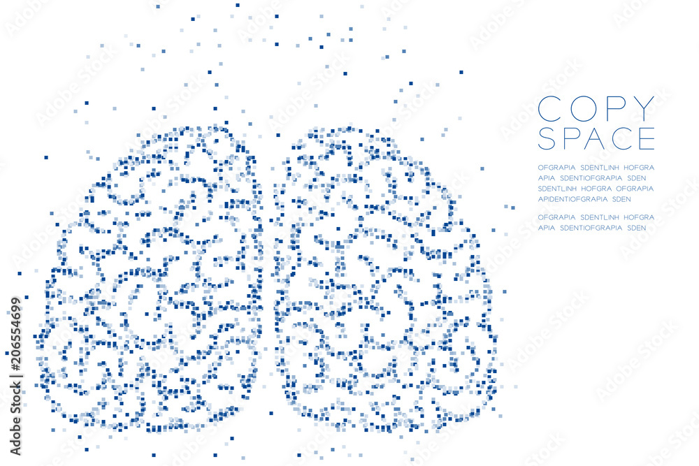 Aufkleber abstract geometric square box pixel pattern brain front view shape, creative science concept design 