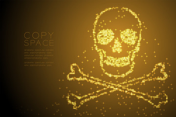 Abstract Shiny Star pattern Skull and crossbones shape, dangerous concept design gold color illustration isolated on brown gradient background with copy space, vector eps 10