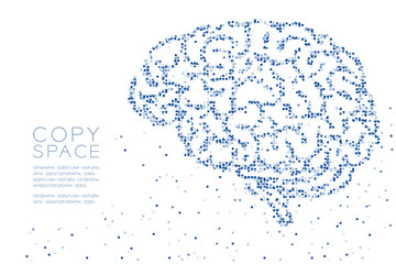 Abstract Geometric Square box pixel pattern Brain side view shape, creative science concept design blue color illustration on white background with copy space, vector eps 10