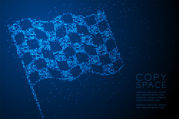 Abstract Geometric Circle dot pixel pattern Checkered flag shape, business success concept design blue color illustration isolated on blue gradient background with copy space, vector eps 10