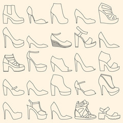 Set of 25 fashionable line art shoes