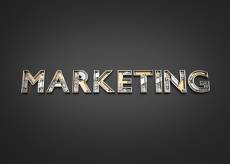 Marketing word made from Mechanic alphabet. 3D illustration