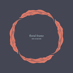 Decorative floral frame with leaves silhouettes. Vector illustration.