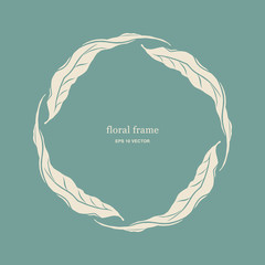 Decorative floral frame with leaves silhouettes. Vector illustration.