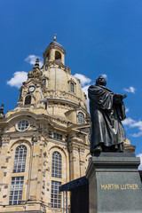Fototapeta na wymiar Statue of Martin Luther in front of the Frauenkirche in Dresden, Saxony, Germany