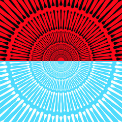 abstract radial bone circle blue and orange shape