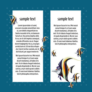 Sketch card with space for text and fish zanclus cornutus. A sample of the poster, invitation or other cards. Vector illustration.