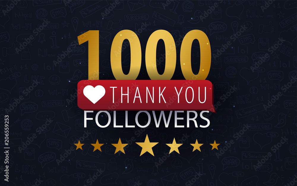 Wall mural 1000 followers illustration with thank you on a button. vector illustration - Wall murals