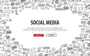 Social Media banners with hand draw doodle background. Vector illustration