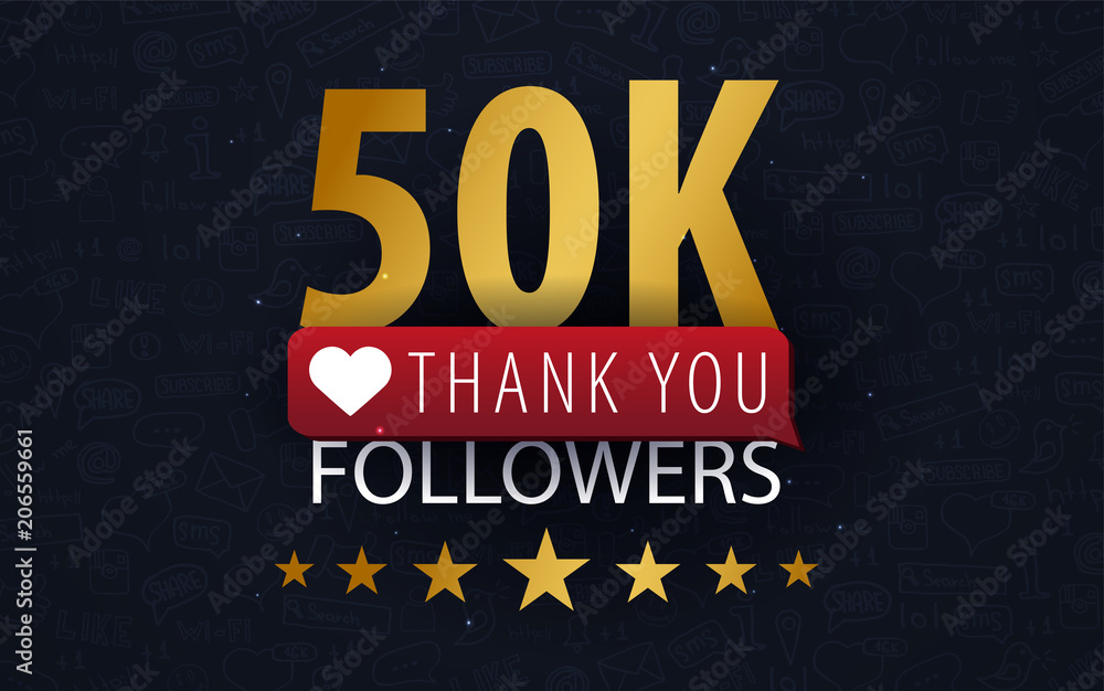 Wall mural 50k Followers illustration with thank you on a button. Vector illustration