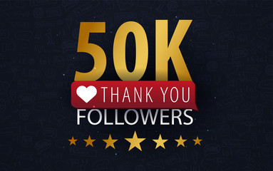 50k Followers illustration with thank you on a button. Vector illustration