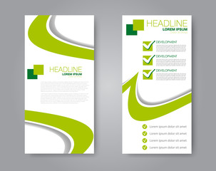 Vector flyer and leaflet design. Set of two side brochure templates. Vertical banners.  Green and grey color.
