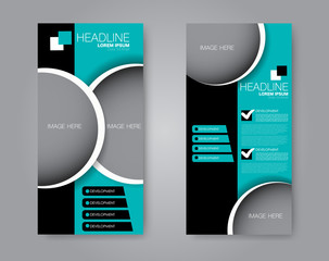 Vector flyer and leaflet design. Set of two side brochure templates. Vertical banners.  Green and black color.