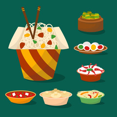 Chinese cuisine tradition food dish delicious asia dinner meal china lunch cooked vector illustration