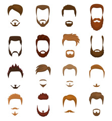 Beards vector portraite of bearded man with male haircut in barbershop and barbed mustache on hipsters face illustration set of barber hairstyle isolated on white background