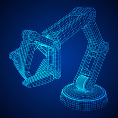 Robotic arm manufacture technology industry assembly mechanic hand wireframe low poly mesh vector illustration