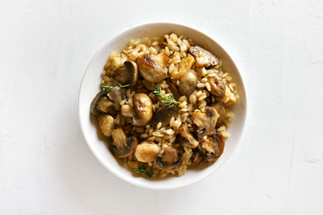 Risotto with mushrooms, top view