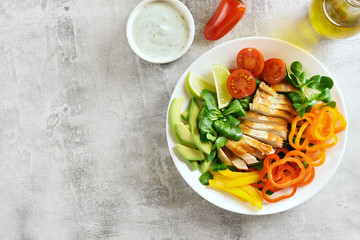 Vegetable salad with grilled chicken breast