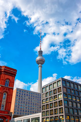 Fototapeta na wymiar Television tower and buildings on Alexanderplatz in Berlin