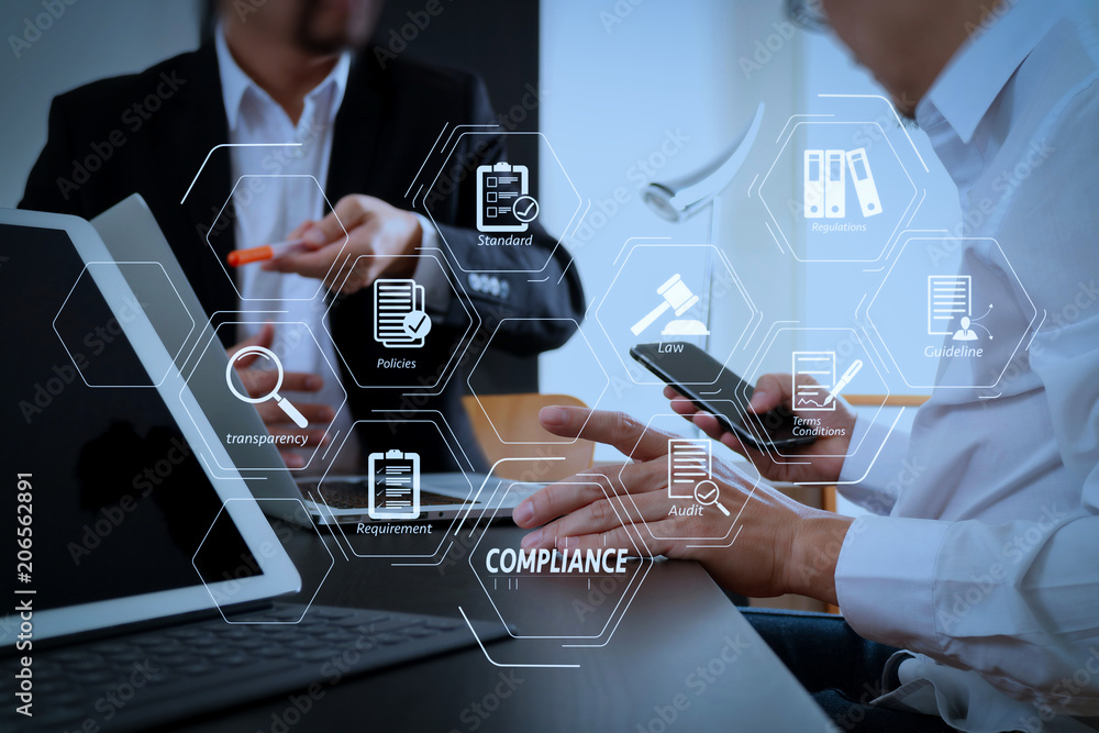 Poster co working team meeting concept,businessman using smart phone and digital tablet and laptop computer