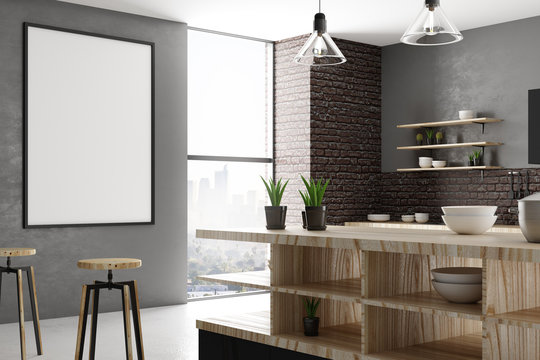 Modern kitchen with empty poster