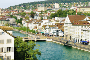 Fototapeta na wymiar Bridge at Limmatquai in the city center Zurich