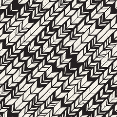 Seamless hand drawn style chevron pattern in black and white. Abstract vector background