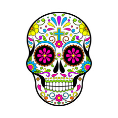 Mexican Sugar skulls, Day of the dead vector illustration on white background 