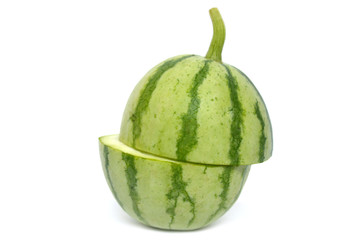 Young watermelon fruit on white background