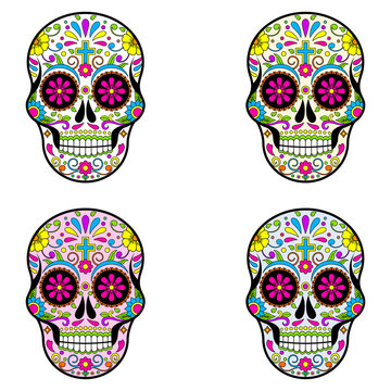 Mexican Sugar skulls, Day of the dead vector illustration set, Halloween Bundle.  