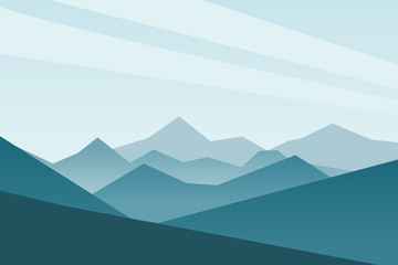 Vector landscape with mountains and fog.