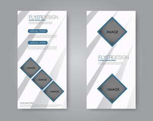 Vector flyer and leaflet design. Set of two side brochure templates. Vertical banners. Blue color.