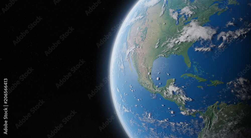 Fototapete View of blue planet Earth in space 3D rendering elements of this image furnished by NASA