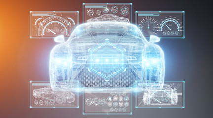 Modern digital smart car interface 3D rendering