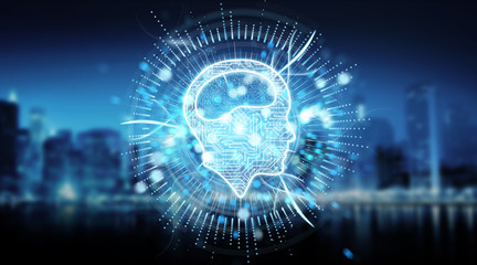 Digital artificial intelligence icon hologram 3D rendering