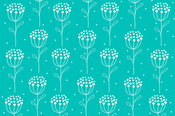 Beautiful white flower and dot pattern on pastel blue background in abstract minimal style with botanicals concept look so fresh and lovely use for wallpaper and other design.Hand drawing illustration