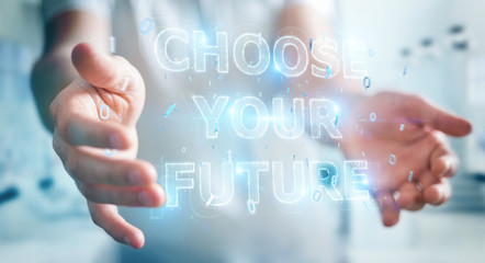 Obraz premium Businessman using future text interface 3D rendering