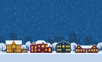 Winter night cityscape.