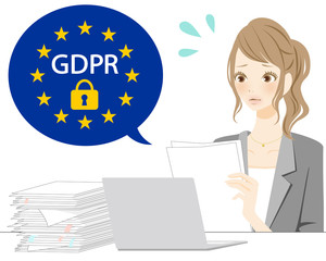 ヨーロッパの個人情報保護について学ぶ女性　焦る