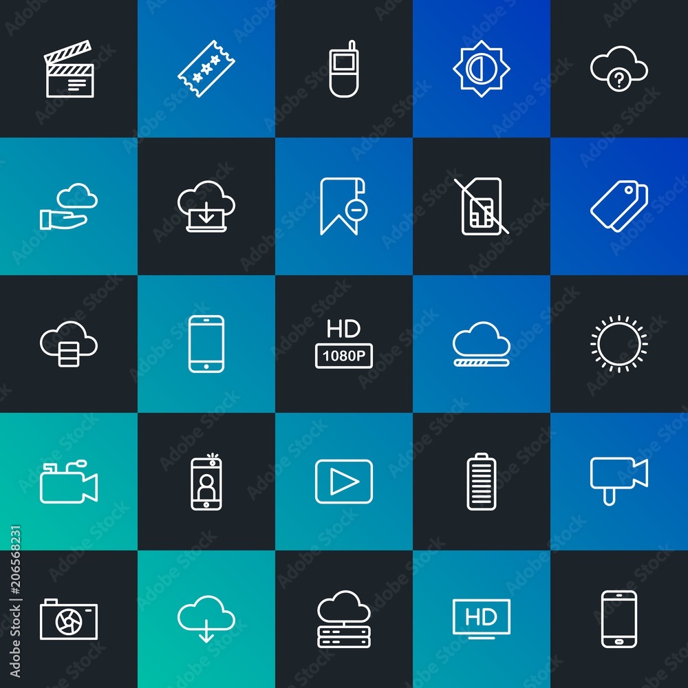 Poster modern simple set of cloud and networking, mobile, video, photos, bookmarks vector outline icons. co