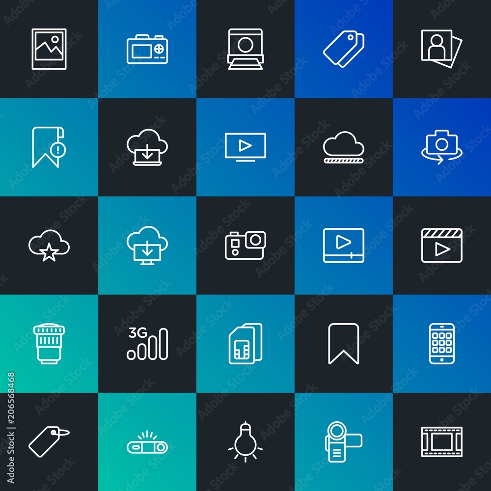 Poster modern simple set of cloud and networking, mobile, video, photos, bookmarks vector outline icons. co