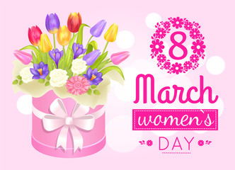 8 March Womens Day Poster with Realistic Bouquet