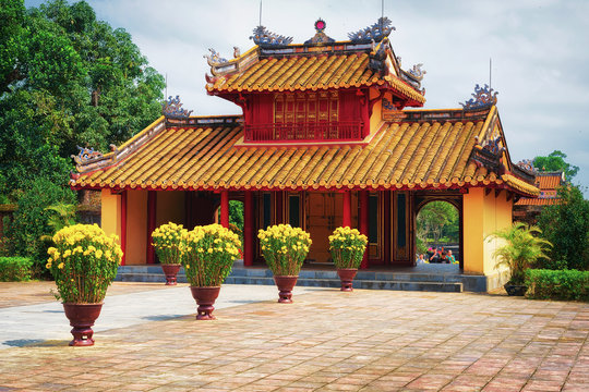 Pagoda at Ming Mang tomb in Hue Vietnam