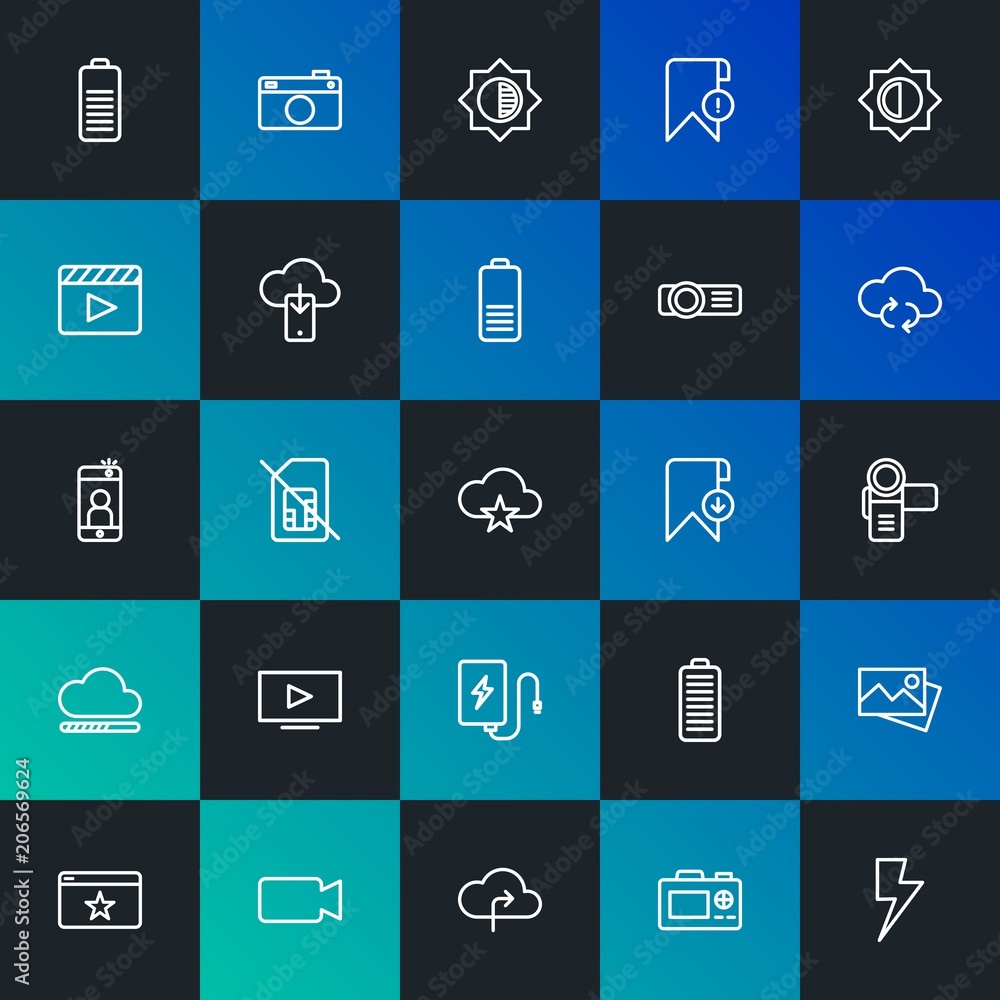 Aufkleber modern simple set of cloud and networking, mobile, video, photos, bookmarks vector outline icons. co