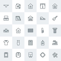 Modern Simple Set of clothes, buildings, housekeeping Vector outline Icons. Contains such Icons as  jar,  young,  house,  equipment,  sew and more on white background. Fully Editable. Pixel Perfect.