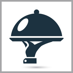 Hand of the waiter with a tray simple icon