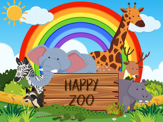 Animals in a Happy Zoo Banner